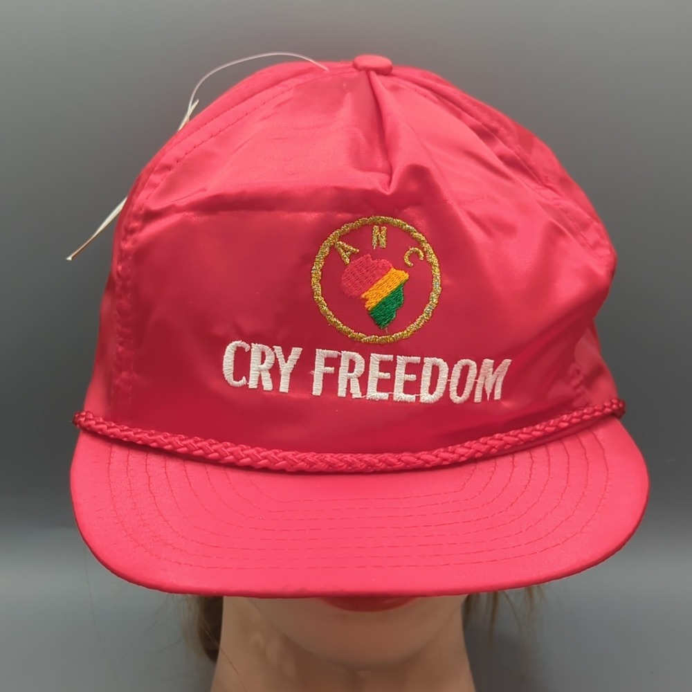 Vintage A.N.C. Cry Freedom Nelson Mandela Africa Hat Cap Red Nylon RARE New